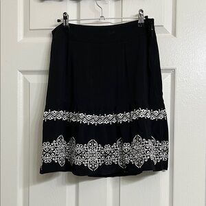 White House Black Market Black Skirt with White Embroidery